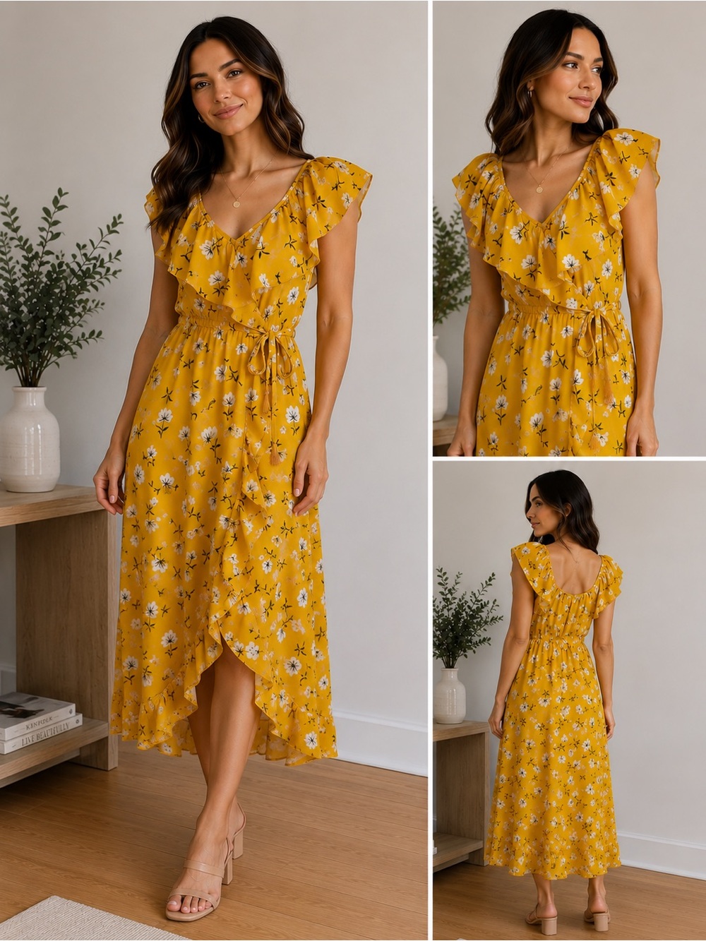 2/$10 Yellow Floral Maxi Dress